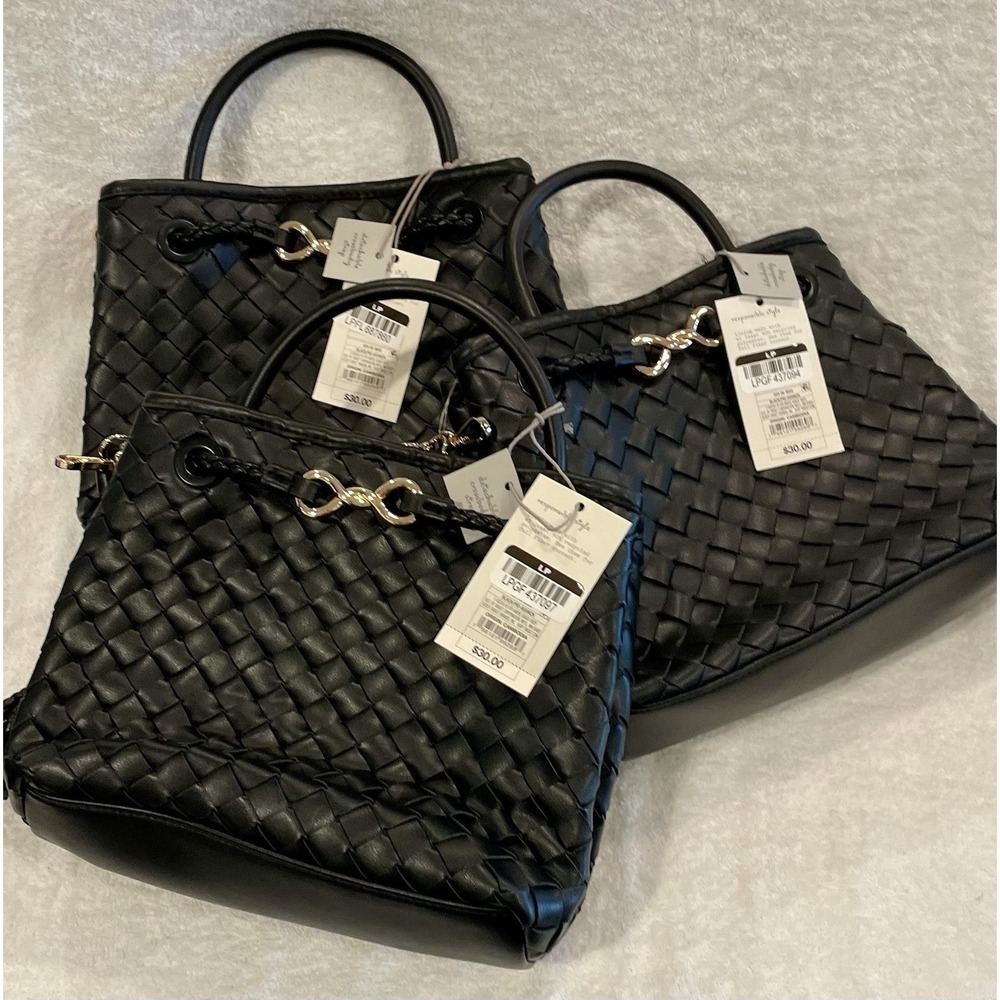 Lot Of 3 NWT A New Day Black Medium Woven Handle Purse Evening BagGifts Resale